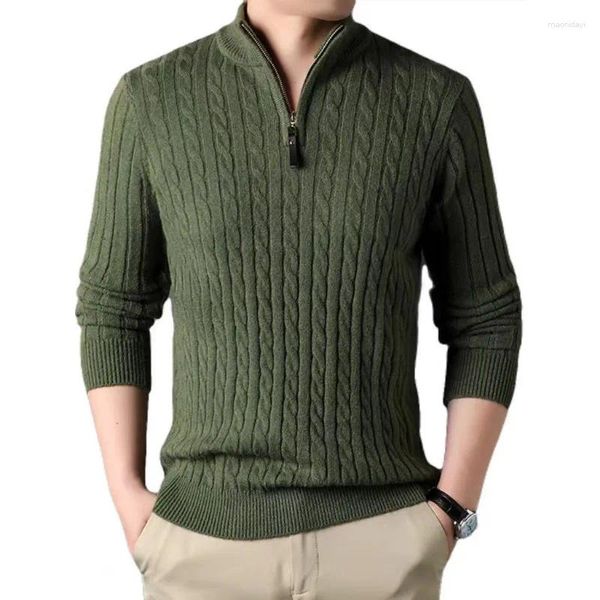 Pulls pour hommes 2023 hiver hommes pull slim fit décontracté tricoté demi-fermeture à glissière col roulé chaud pull col montant polo pull-over