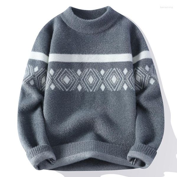 Sweaters para hombres 2023 suéter a cuadros de invierno de visón de visón de alta calidad cómoda clásica suelta talla grande 9368