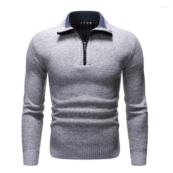 Pulls pour hommes 2023 Pull d'hiver épais chaud pull tricoté hommes solide décontracté col roulé demi-zip automne pulls en polaire