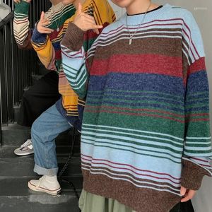 Suéteres para hombre, abrigos con estampado de rayas de invierno 2023, suéter de Cachemira cálido, suéter de lana informal con cuello redondo, tejido de 3 colores, talla M-XL