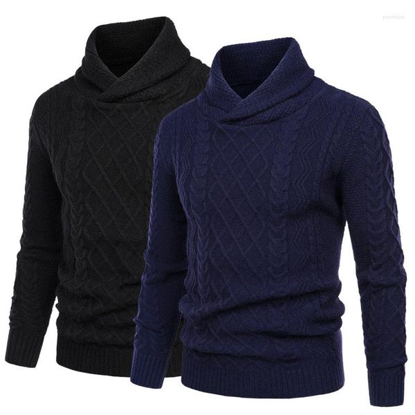 Suéteres para hombre, suéter de invierno 2023, ropa de punto de cuello alto con giro de masa frita Vintage, regalo de Navidad de moda coreana