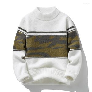 Herensweaters 2023 Winter Warm Gebreid Verdikt Mink Fleece Trui Ronde Hals Los Horizontaal Gestreept