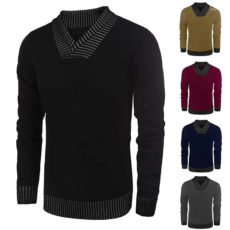 メンズセーター2024秋と冬の編みファッション汎用性のあるアンダーレイVネック長袖セーター