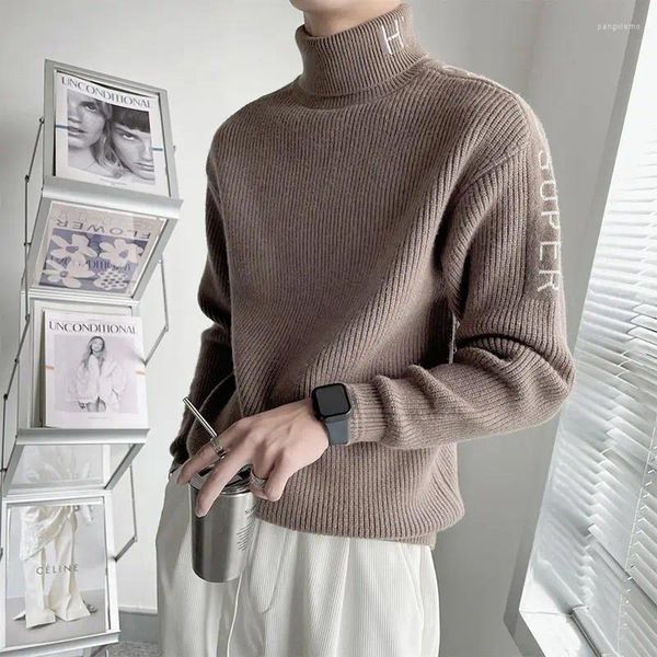 Pulls pour hommes 2024 automne et hiver paresseux luxe coréen col haut lettre impression lâche décontracté surdimensionné pull tricoté pull