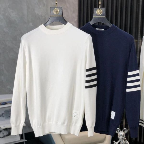 Suéteres para hombres 2024 Otoño e invierno Cuello redondo Casual A rayas Manga larga Suéter simple Color sólido Jersey deportivo Prendas de punto