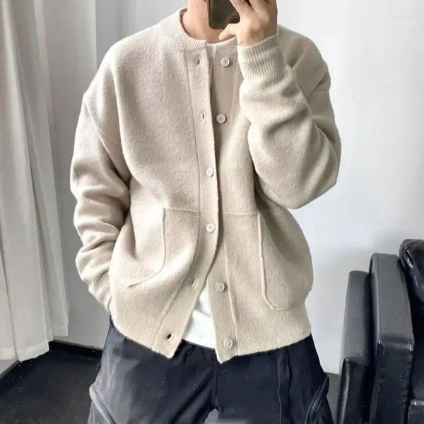 Suéteres para hombres 2024 Otoño Cárdigan cálido de punto Japonés Cuello redondo Moda Simple Suéter grueso Abrigo Chaqueta de invierno