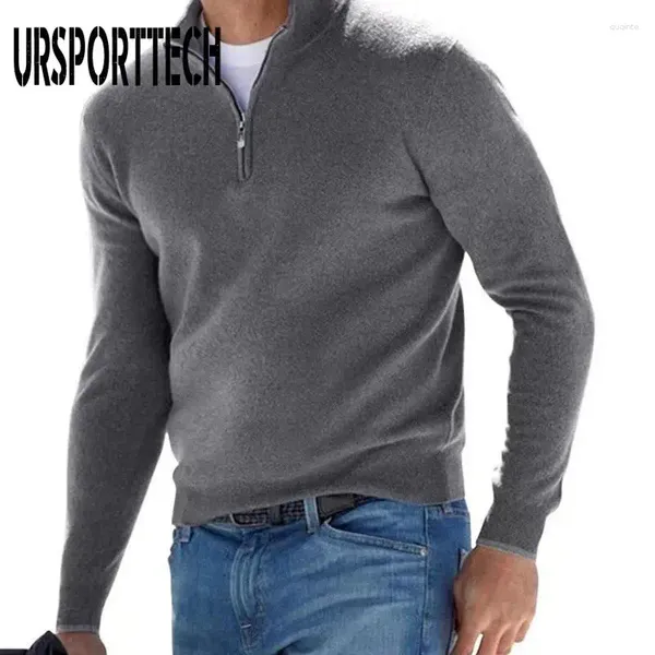 Suéteres para hombres 2024 suéter de otoño casual de punto de manga larga con cuello en v de lana con cremallera abrigo tops polo de negocios