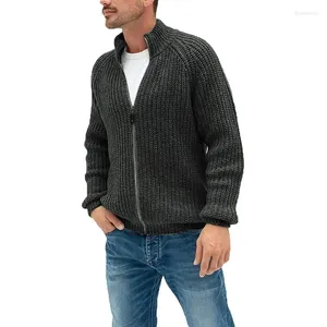 Pulls pour hommes 2024 automne hiver cardigan couleur unie fermeture éclair col haut manteau tricoté grande tenue