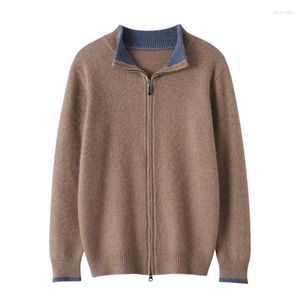 Pulls pour hommes 2024 automne / hiver cardigan cachemire tricoté demi-col haut fermeture éclair épaissie pure laine vestes à manches longues manteaux