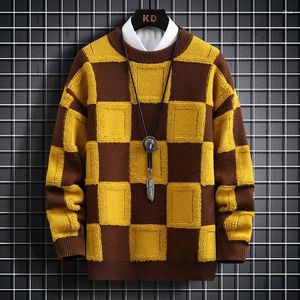 Suéteres para hombres 2024 otoño invierno estilo coreano jersey para hombre de alta calidad grueso cálido suéter de punto de cachemira hombres a cuadros pull homme