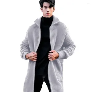 Pulls pour hommes 2024 Automne / Hiver Couleur Solide Moyen Long Pull Manteau Casual Lâche Grande Taille Mode Personnalisé Polo Tricot