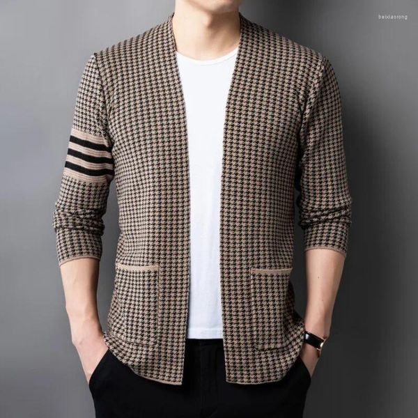 Pulls pour hommes 2024 Automne et hiver Mode Casual Pull en tricot Simple Tendance d'oiseaux Vérifiez Cent Cardigan assorti