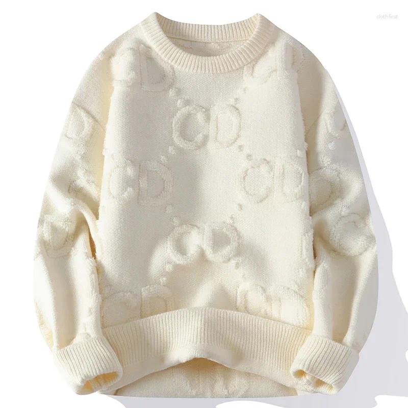 Herrtröjor 2024 Fall Winter High End Brand Men Knitwear toppkvalitet mjuk varm ulltröja klassisk mode stilig hane