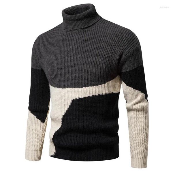 Suéteres para hombres 2024 Suéter de cuello alto para hombre de alta calidad Moda Cálido Fondo de punto Casual Slim Fit Stretch Jersey Hombres