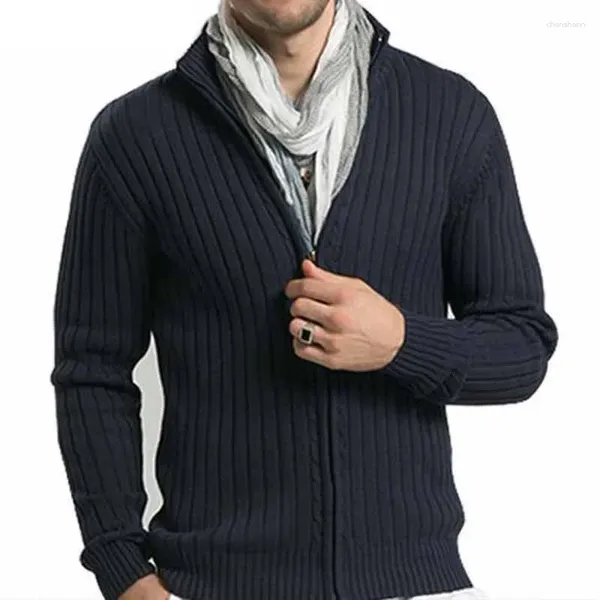 Suéteres para hombres 2024 Hombres Casual Stand Collar Navidad Prendas de punto Slim Fitted Cremalleras Cardigans M-3XL AXP29