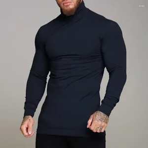 Suéteres para hombres 2024 hombres camiseta color sólido velour cuello alto manga larga casual camiseta acogedora streetwear ocio camisetas