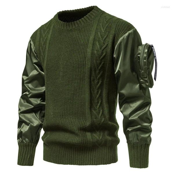 Suéteres para hombres 2024 para hombre suéter de alta calidad tejido euro tamaño jersey patchwork manga pratical brazo bolsillo moda masculina vintage
