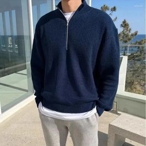 Suéter masculino 2024 primavera e outono moda masculina solta meia gola alta zíper pulôver camisola de malha jaqueta all-match roupas e17