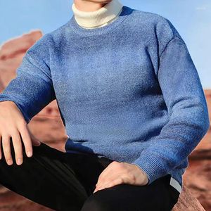 Pulls pour hommes 2024 printemps et automne col rond pull à la mode bleu dégradé couleur pull décontracté à manches longues en vrac tricots