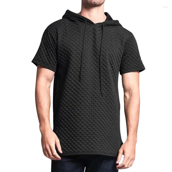 Suéteres para hombres 2024 Estilo Chaleco Fitness Jersey Entrenamiento Ropa deportiva Tops Mens Marca Gimnasio Ropa Culturismo Waffle Manga corta con capucha