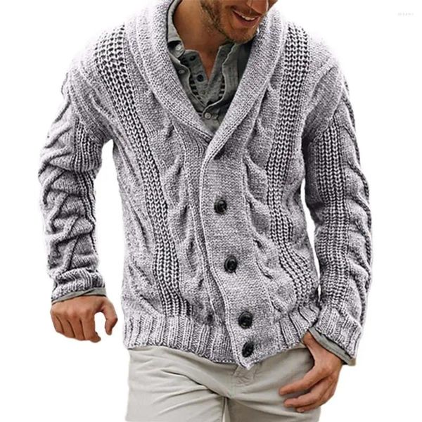 Sweaters para hombres 2024 Cardigan de invierno suéter de color sólido Button Button Bown Cable de punto