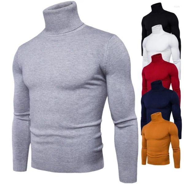 Suéteres para hombre 2024, invierno, cuello alto, grueso, cálido, cuello alto, ajustado, jerseys para hombre, moda informal, prendas de punto sólidas para hombres