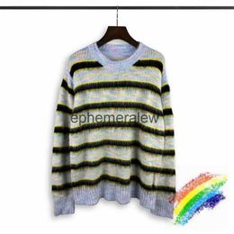 Pulls pour hommes 2024fw Mohair Stripe Knit Pull Hommes Femmes Unisexe Sweatshirts surdimensionnésephemeralew