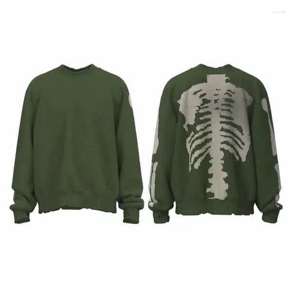 Pulls pour hommes 23SS Lâche Kapital Skeleton Bone Pull Hommes Femme Crewneck Vintage Vert Sweatshirts Hip Hop