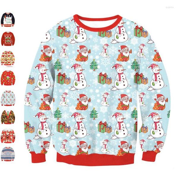 Chandails pour hommes 3D Arbre de Noël Cadeaux Bonhomme de neige Chandail Père Noël Hommes Femmes Col rond Vacances Sweat-shirt Pull Moche Pull Tops