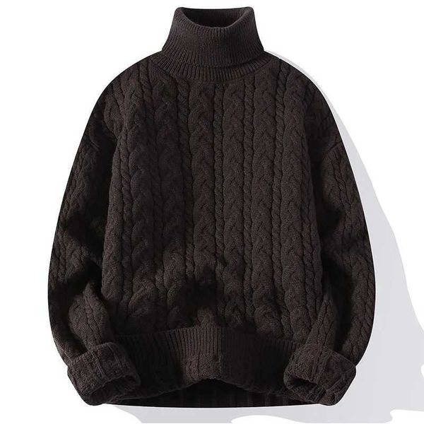 Suéteres masculinos #4359 Blue White Brown Turtleneck Sweater Hombres espesos cálidos Slim Knitwear Sweaters and Plevers manga larga J231220