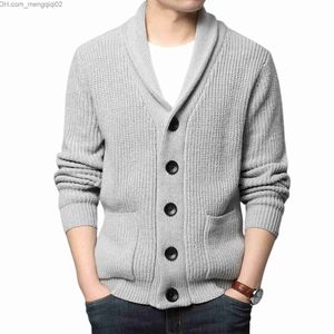 Pulls pour hommes 5 couleurs Mode pour hommes Chandail tricoté Cardigan Hommes Couleur unie Polo Col à manches longues Top Coat Set Plus Size S-3XL Z230712