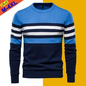 Suéteres para hombres 5XL Otoño Suéter Hombres Jersey Algodón Punto O-Cuello Suéteres a rayas Hombre Invierno Cálido Jersey Suéteres para hombre Boy Jumpers Plus Tamaño L231211