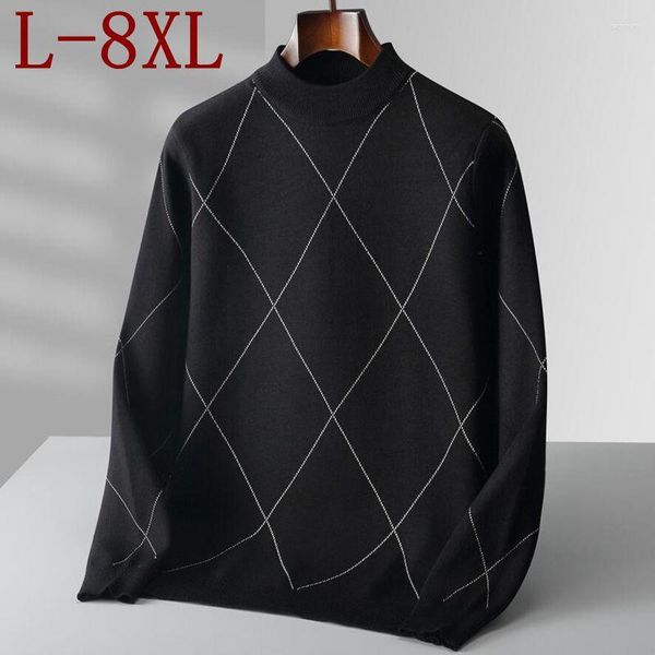 Pulls pour hommes 8XL 7XL 6XL 2023 Automne Hiver Haut de gamme Pull à col roulé Hommes Doux Chaud Hommes Pull Casual Argyle Cachemire Jumpers