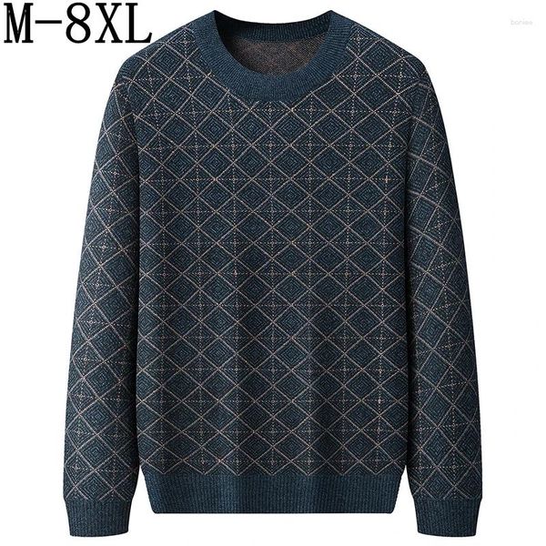 Pulls pour hommes 8XL 7XL 6XL Automne Hiver Haut de gamme Pull en cachemire de luxe Hommes Mode Argyle Plaid Pull Homme Doux Pull Chaud Homme