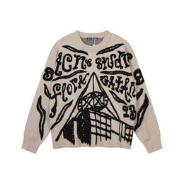 Chandails pour hommes AC Automne / Hiver Nouveau 3D Graffiti Jacquard Lettre Pull tricoté Pull à manches longues Lâche Mode Pull tricoté