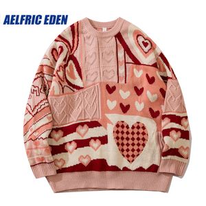 Suéteres para hombres Aelfric Eden Love Weaving Knit Sweater Y2K Streetwear Hip Hop Love Spliced Suéteres Otoño Harajuku Moda Retro Casual Suéter 230901