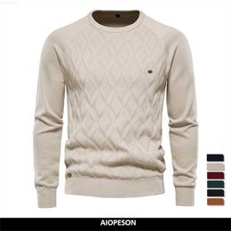 Camisolas Masculinas AIOPESON Argyle Blusas Masculinas Básicas Cor Sólida Decote O Manga Longa Malha Pulôver Masculino Moda Inverno Novas Camisolas Quentes para Homens L230719