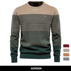 Suéteres para hombres AIOPESON Marca Algodón Hombres Moda Casual O-Cuello Empalmado Jerseys Punto Masculino Invierno Cálido Hombre 220930