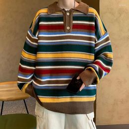 Herrenpullover Amerikanische Mode Herbst und Winter im Vintage-Stil mit bunten Streifen, Polo-Strickkleidung, koreanische Version, Paar, vielseitiger Pullover für Männer