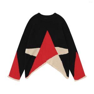 Herensweaters Amerikaans oversized cropped pentagram patchwork herfst winter kleurenblok casual gebreide kleding onregelmatige cropping kleding