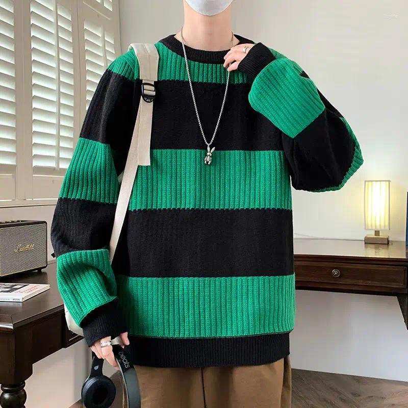 Erkek Sweaters Amerikan Trendi Moda Örme Süveter Erkekler Yüksek Sokak All Maç Kişilik Kazak Kalitesi Sıcak Çizgili Y01