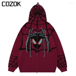 Heren Truien Amerikaanse Vintage Borduren Spider Vest Mannen Vrouwen Casual Volledige Zip Up Capuchon Trui Harajuku Streetwear Losse Jas