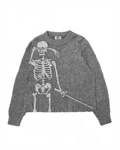 Sweaters masculinos de esqueleto vintage americano bordado suéter para mujeres y2k punk harajuku fashion jersey para pareja suéter casual suelto Q240527