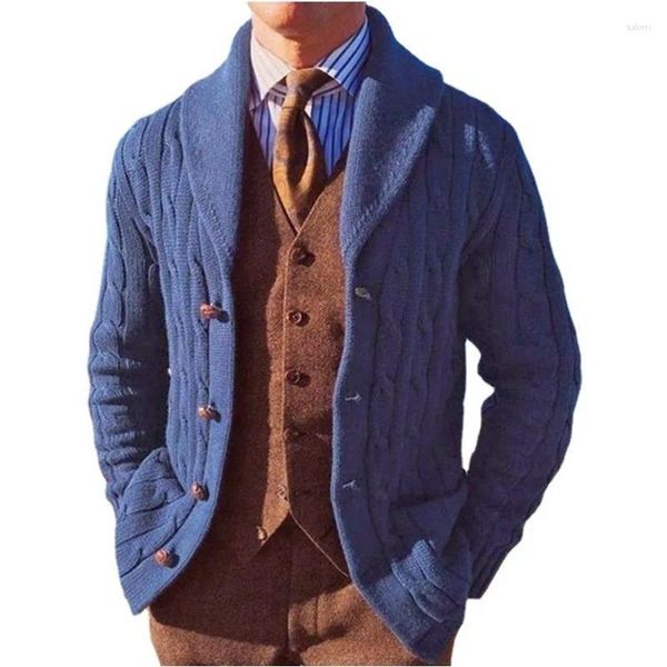 Suéteres masculinos y otoño invernal de invernal fit de manga larga collar de polo chaqueta azul chaqueta de chaqueta sy0065