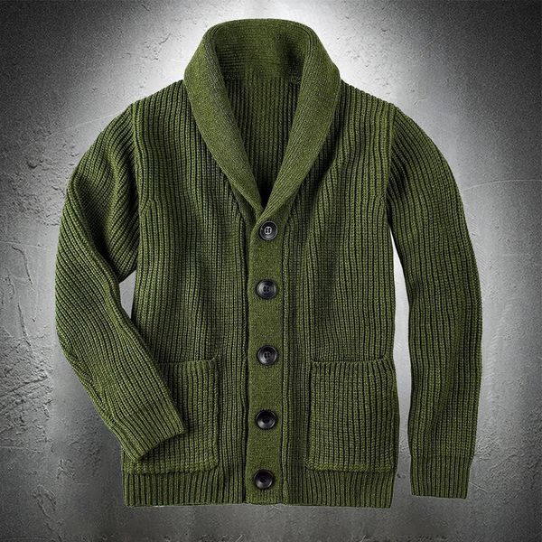 Pulls pour hommes Army Green Cardigan Pull Hommes Manteau Laine Grossière Épaissir Chaud Casual Mode Vêtements Bouton Up 231011