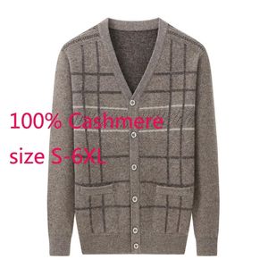 Pulls pour hommes Arrivée Automne et hiver 100% Cachemire Cardigan Hommes Grand Épaissi Col V Ordinateur Tricoté Pull Casual Plus Taille S-6XL 231021