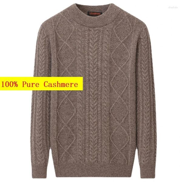 Pulls pour hommes Arrivée Automne Hiver Épaissi Tricoté Col Rond Jacquard Pull Chaud Pure Cachemire Pull Taille XS-3XL 4XL