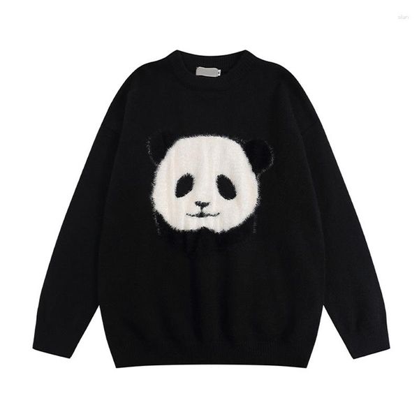 Suéteres para hombres Llegada INS Impreso chino Panda Jacquard Pullover Invierno Cityboy Slouchy Cuello redondo Suéter de manga larga