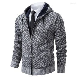 Pulls pour hommes Automne et hiver Cardigan Pull Slim Fit Veste à capuche à fermeture éclair épais tricoté pur coton chaud vêtements de sport