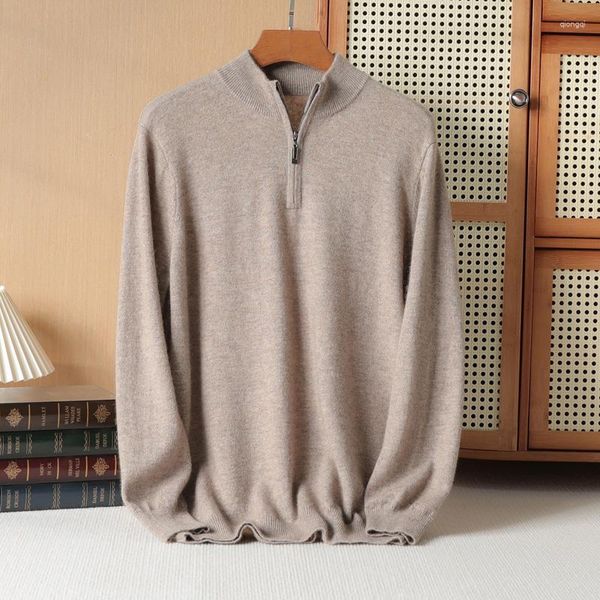 Ponts-pulls pour hommes et chair en cachemire d'automne semi-turtleneck couleur semi-zipper à fond en laine en tricot en tricot